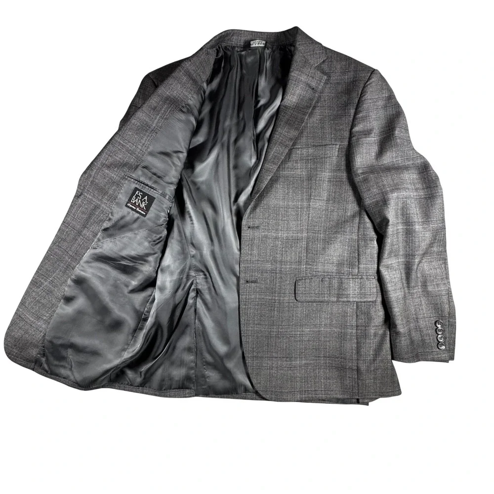 Jos. A. Bank Sport Coat Mens 44R Grey Excellent Wool Glen Plaid Blazer